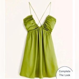 Abercrombie & Fitch Satin Green Criss Cross Mini Dress